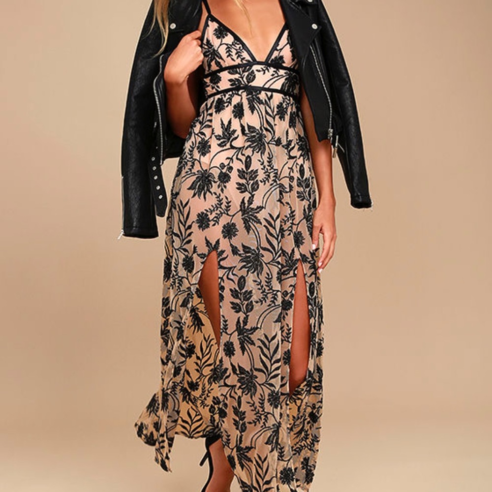 Somedays Lovin’ Dusk Black Nude Embroidered Maxi Dress